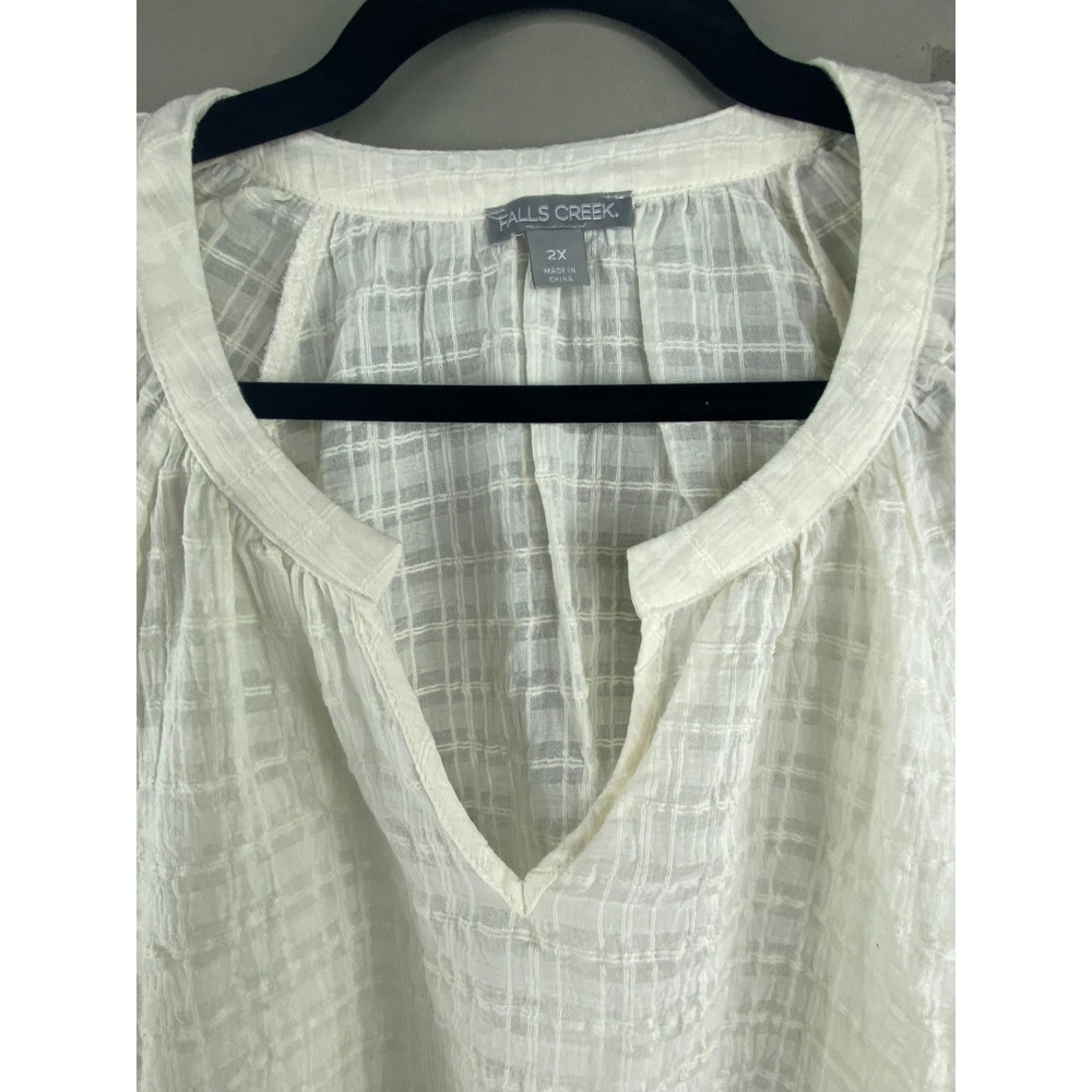 NWT Falls Creek Womens Blouse Top 2X Cream Cotton Gauze Embroidered Boho Cottage - Picture 3 of 13